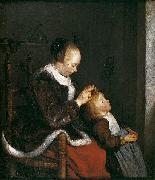 Gerard ter Borch the Younger A mother combing the hair of her child, known as Hunting for lice Germany oil painting artist